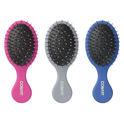 Conair Detangling Mini Hair Brush Set, 3-Pack Detangler Brushes for Wet or Dry Hair, Gentle Detangler for All Hair Types, Bristle Hair Brushes for Women, Travel Size, Pink, Gray, and Blue | Amazon (US)