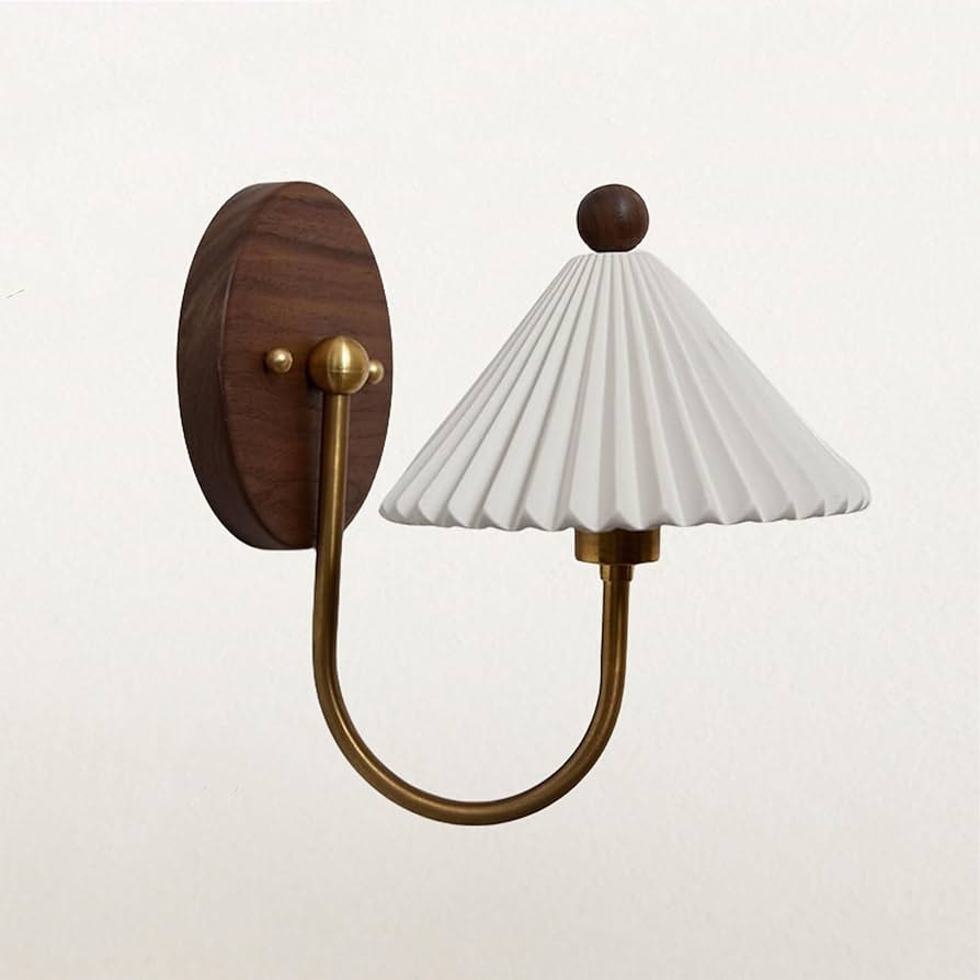 Vintage Ceramic Wall Lamp with White Pleated Shade, Light Sconces Bedroom | Amazon (US)