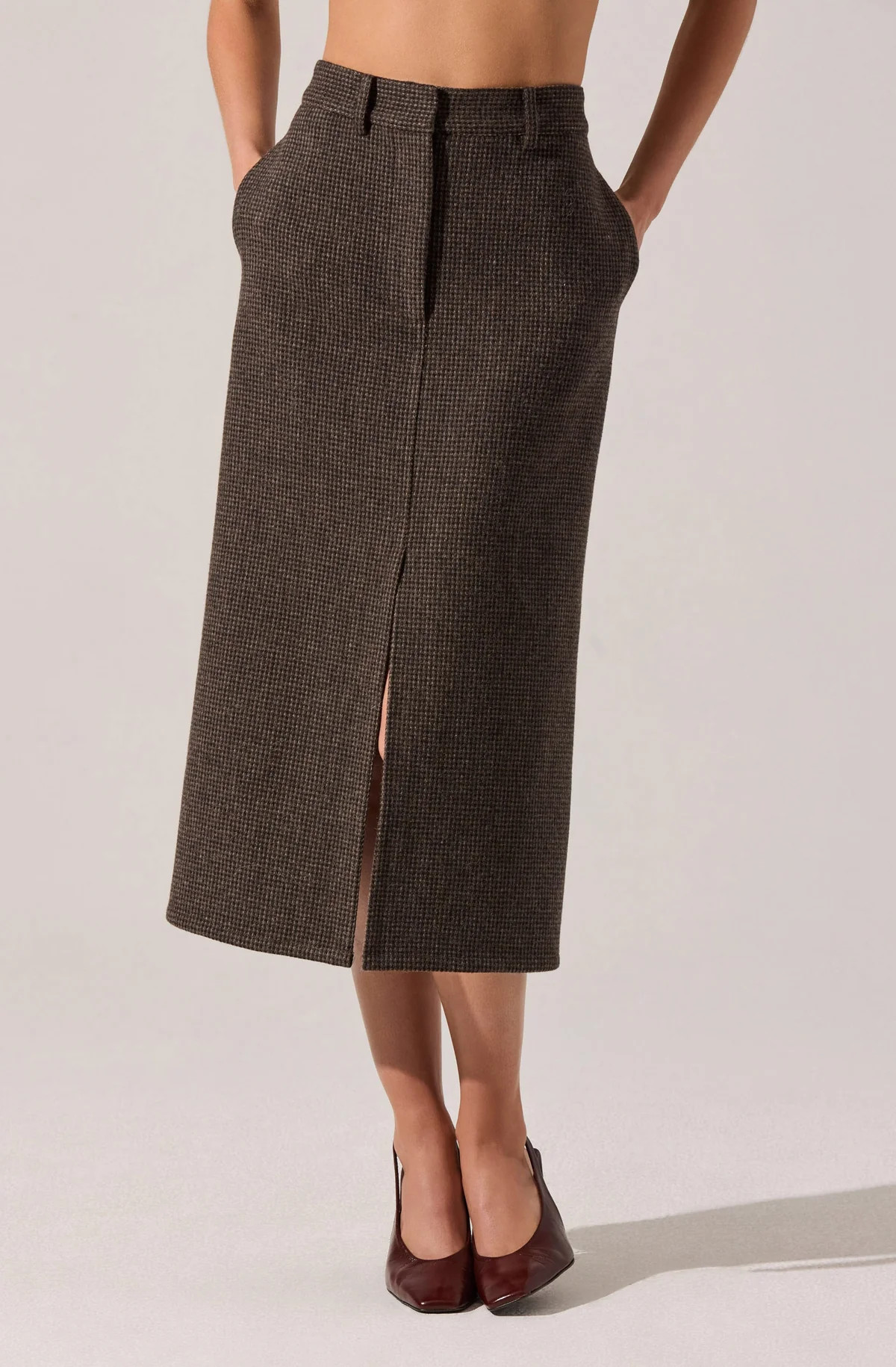 Rielle Wool-Blend Pencil Skirt - Brown plaid / XS | ASTR The Label (US)