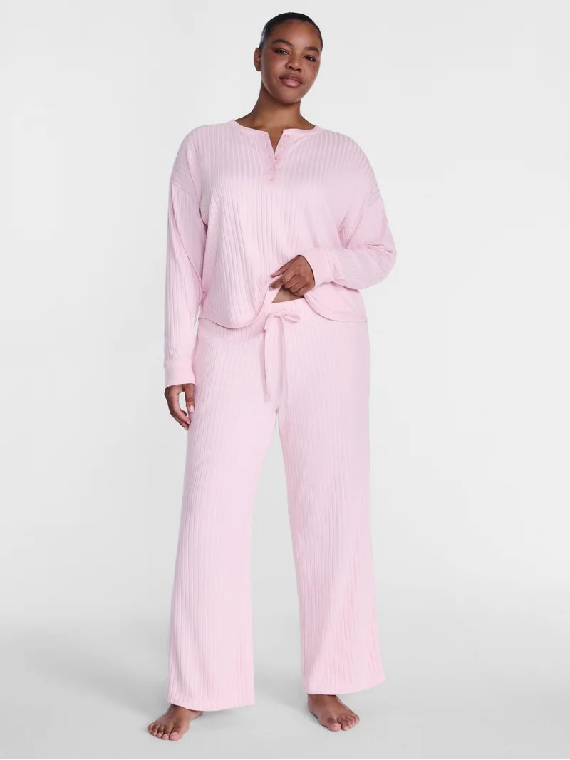 Joyspun Women's Cozy Lounge Collection Hacci Henley Top and Pants, 2-Piece Pajama Set, Sizes XS-3... | Walmart (US)