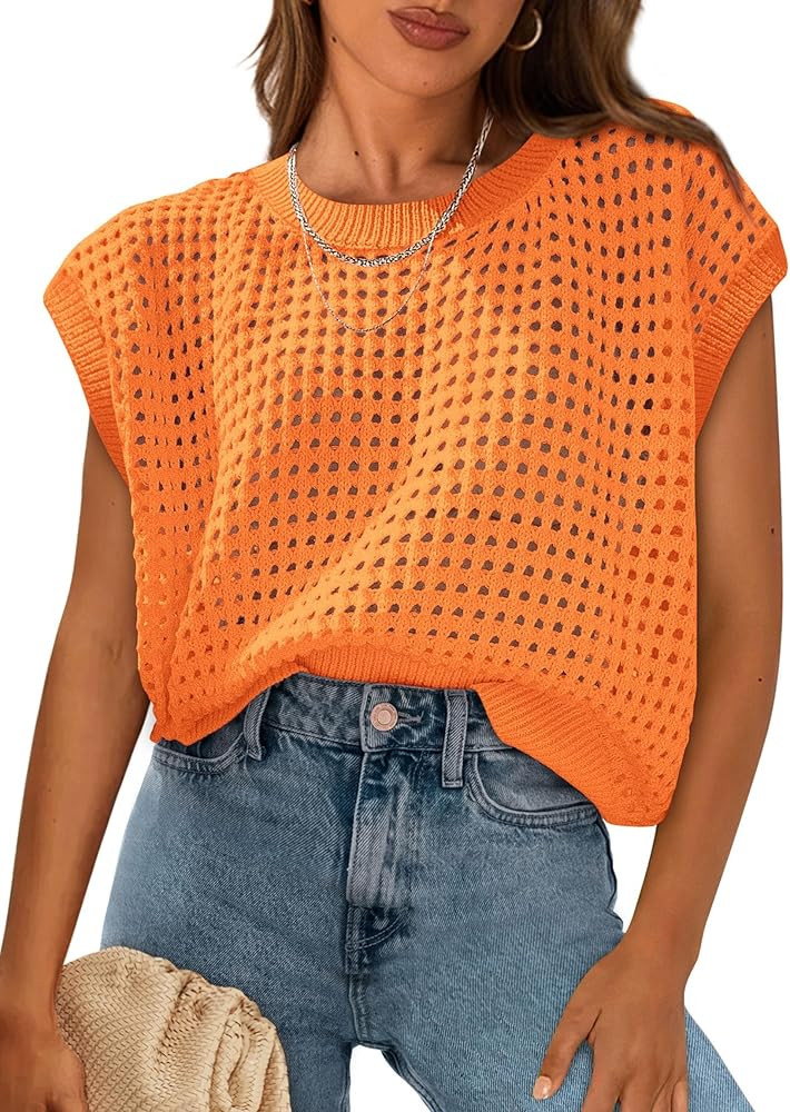 PRETTYGARDEN Womens Spring Tops 2026 Summer Shirts Crochet Cap Sleeve Sweater Pullover Cute Beach... | Amazon (US)