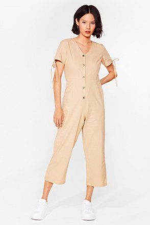 Linen Blend Button Front Culotte Jumpsuit | NastyGal (US & CA)