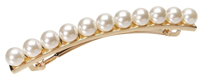 L. Erickson Pearl and Metal Long and Skinny Barrette - Pearl/Gold | Amazon (US)