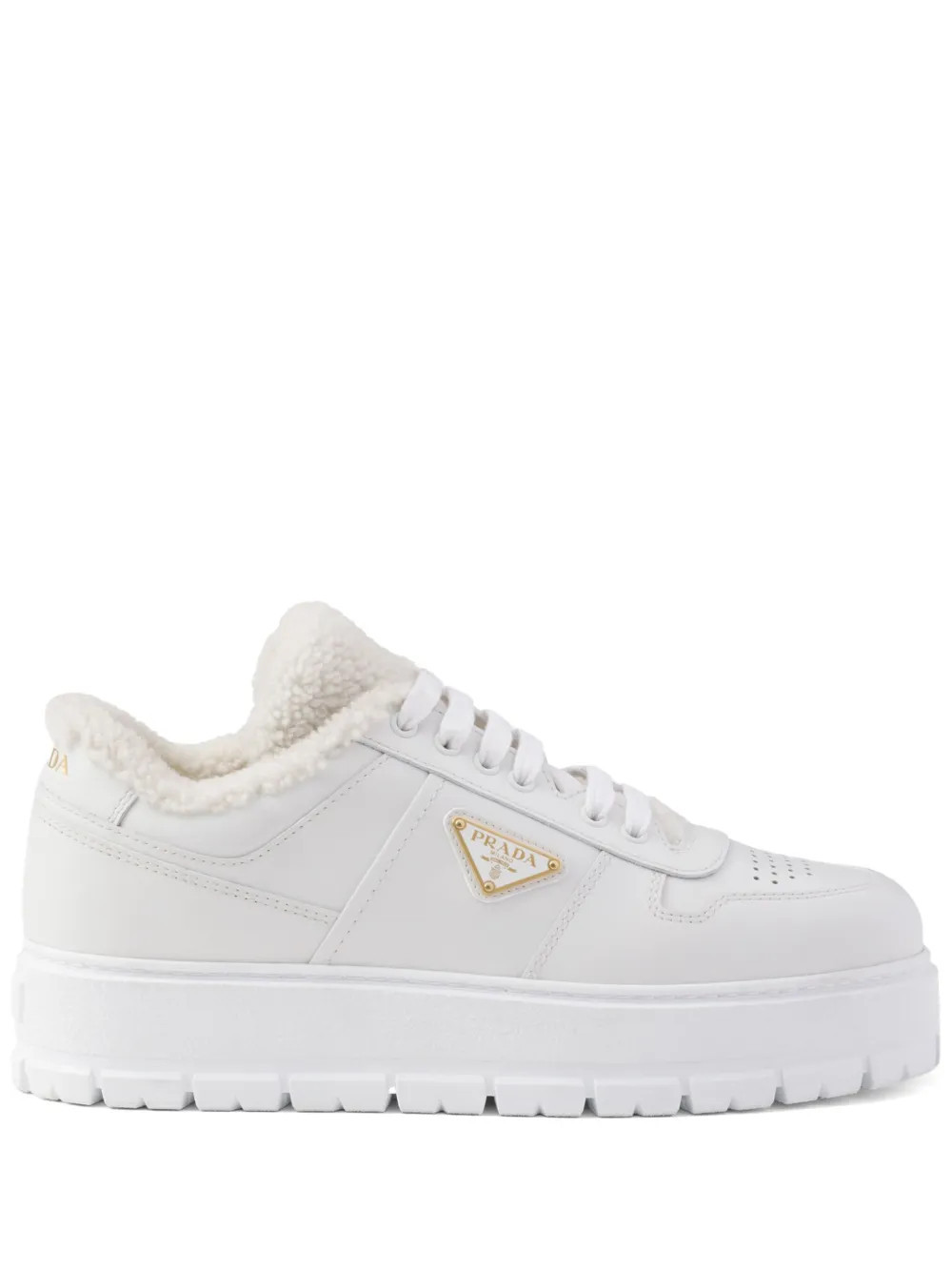 Prada shearling leather sneakers - White | Farfetch Global