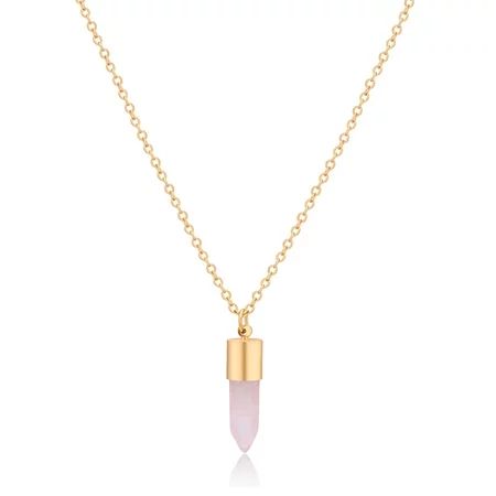 32" adjustable Imitation Gold plated dainty necklace with an acyrlic pink stone drop pendant. | Walmart (US)