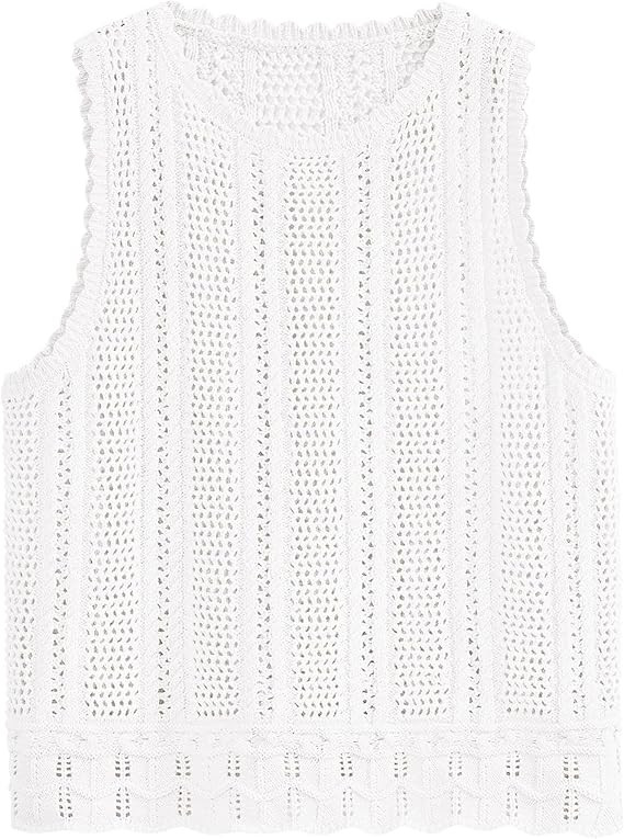 KIRUNDO Beach Vacation Clothes for Women Spring Summer Crochet Sweater Vest Tank Tops Cover Ups R... | Amazon (US)