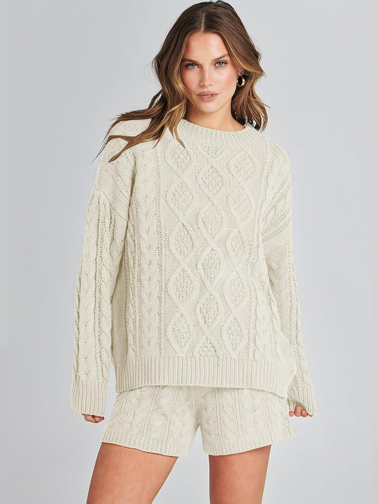 ANRABESS Women‘s 2 Piece Outfits Long Sleeve Cable Knit Chunky Oversized Pullover Sweaters 2023... | Amazon (US)