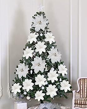 10 Inch Poinsettia Flowers for Christmas Tree - 6PCS White Christmas Flowers Artificial for Tree ... | Amazon (US)