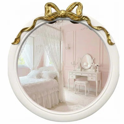 French Country Round Vanity Mirror, Cream & Gold Bow Framed Mirror for Nursery | Wayfair North America
