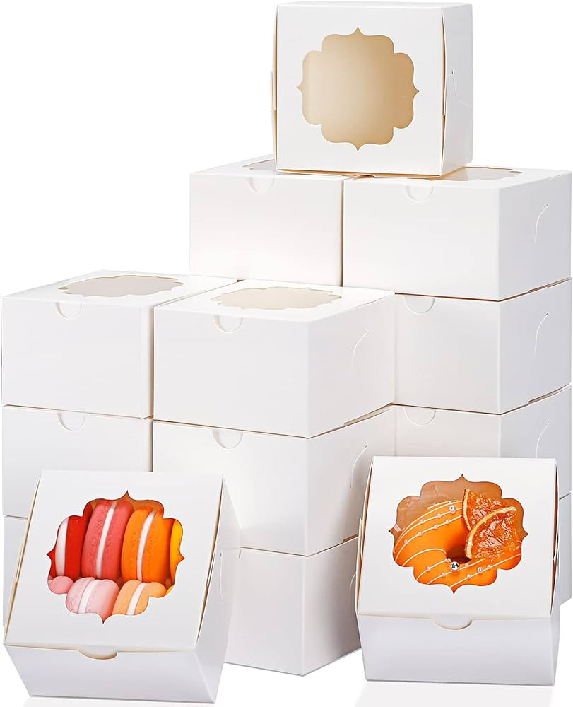 TOMNK 100pcs 4x4x2.5 Inches Cookie Boxes, Bakery Boxes with Window, White Small Treat Boxes for C... | Amazon (US)