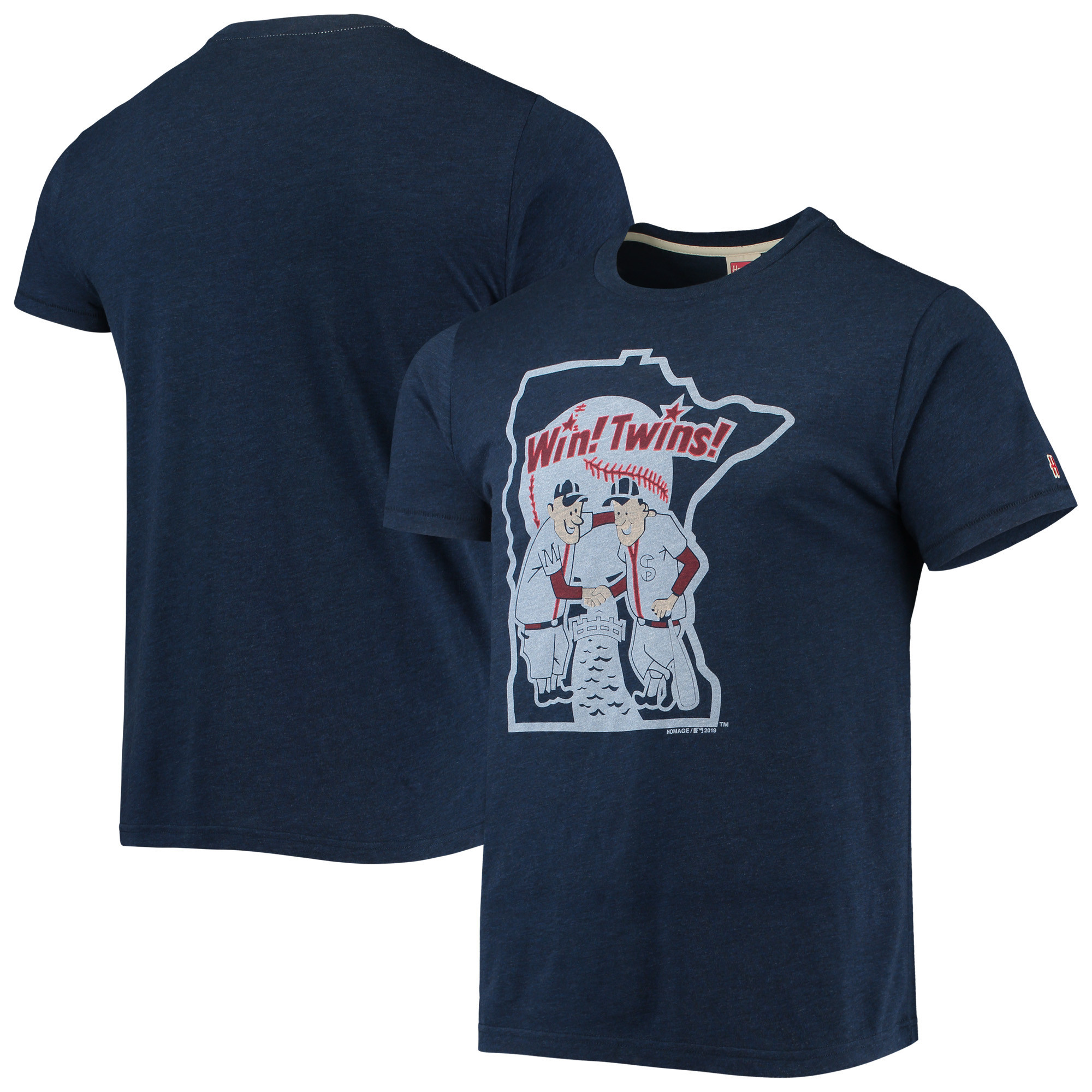 Men's Homage Navy Minnesota Twins Hand-Drawn Logo Tri-Blend T-Shirt | Fanatics
