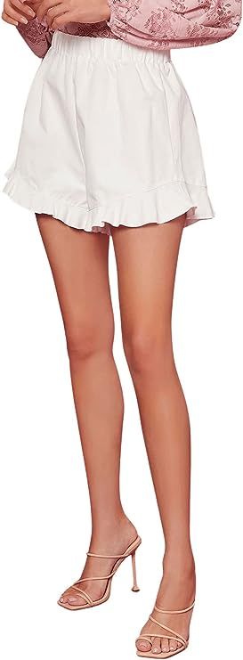 SweatyRocks Women's High Elastic Waisted Wide Leg Ruffle Hem Loose Fit Shorts | Amazon (US)