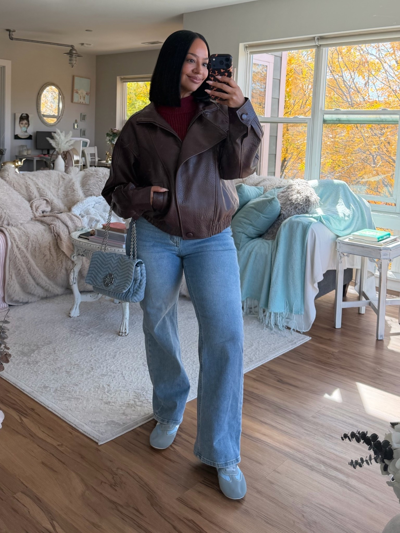 More affordable version of the viral jacket! This faux leather stand collar bomber jacket looks just like the designer one but for wayyyyy less! Comes in multiple colors and has a cozy oversized fit for your fall outfits  🤎

WHERE TO WEAR IT: Brewery, winery, dinner and drinks, errands, date night 
STRETCH: No
TRUE TO SIZE: Yes
OVERALL FIT: Oversized
PETITE FRIENDLY: Yes

Sizing ⬇️
5’3 
Bust: 32DD
Waist: 27”
Hips: 42”
Wearing Size M

Make sure you download the ✨FREE✨ LTK app and follow me @heyrissyrozay for all my style and beauty finds 🫶🏽

over 40 outfit ideas
petite curvy outfits