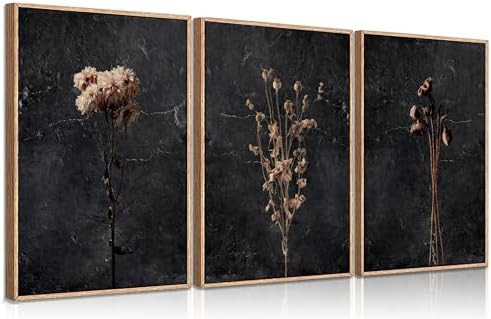 FTQYQLD 3Pcs Moody Dried Flower Wall Art Canvas Prints Dark Moody Botanical Unframed Poster Set M... | Amazon (US)