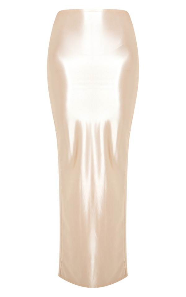 Champagne Stretch Satin Split Side Maxi Skirt | Pretty Little Thing (Australia & New Zealand)