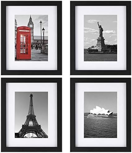 ONE WALL Tempered Glass 8x10 Picture Frame Set of 4 with Mats for 5x7, 4x6 Photo, Black Wood Fram... | Amazon (US)