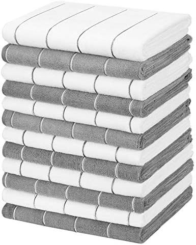 Gryeer 12 Pack Microfiber Kitchen Towels, Super Absorbent, Soft, and Lint Free Dish Towels, Strip... | Amazon (US)