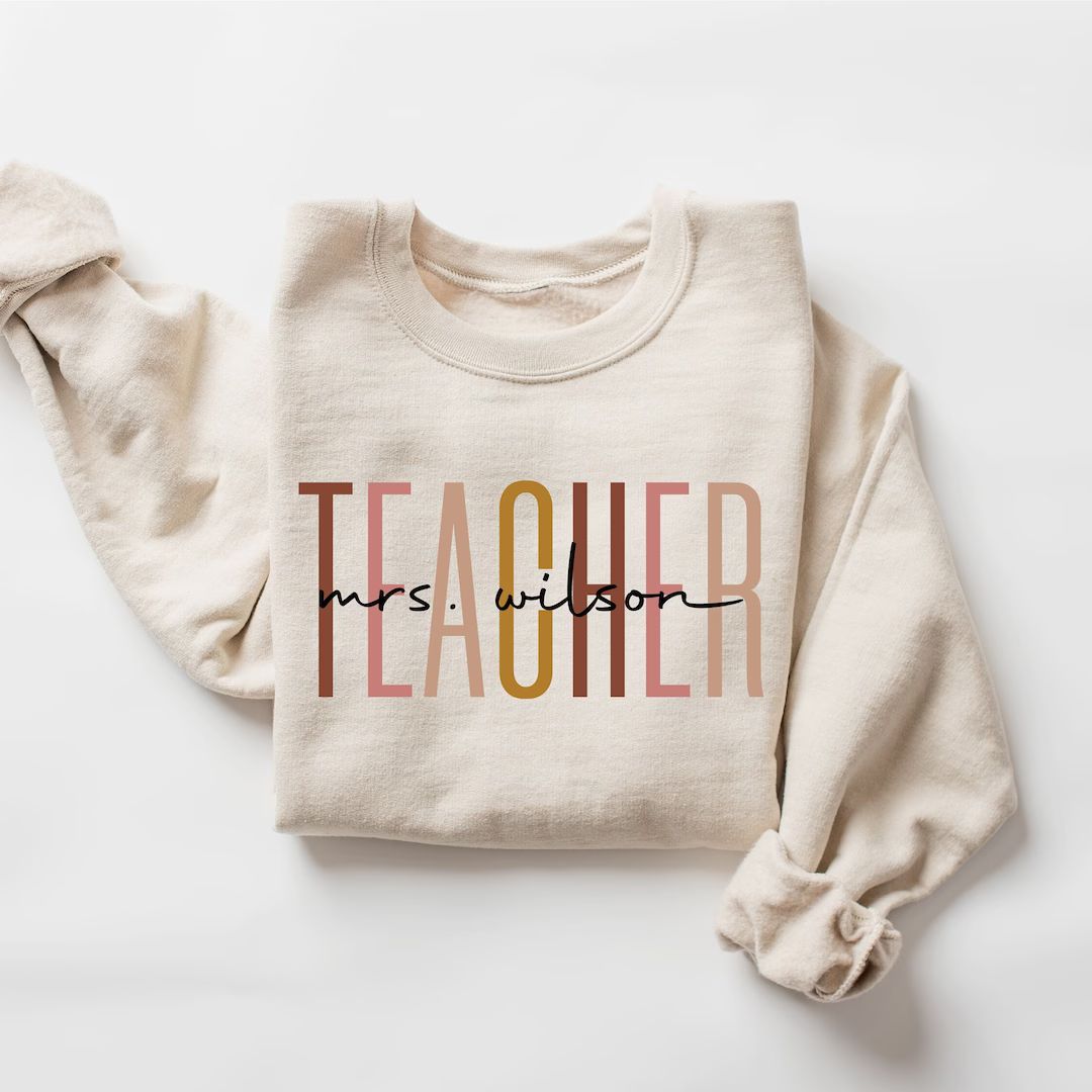 Custom Teacher Last Name Sweatshirt Teacher Mrs Sweatshirt - Etsy | Etsy (US)