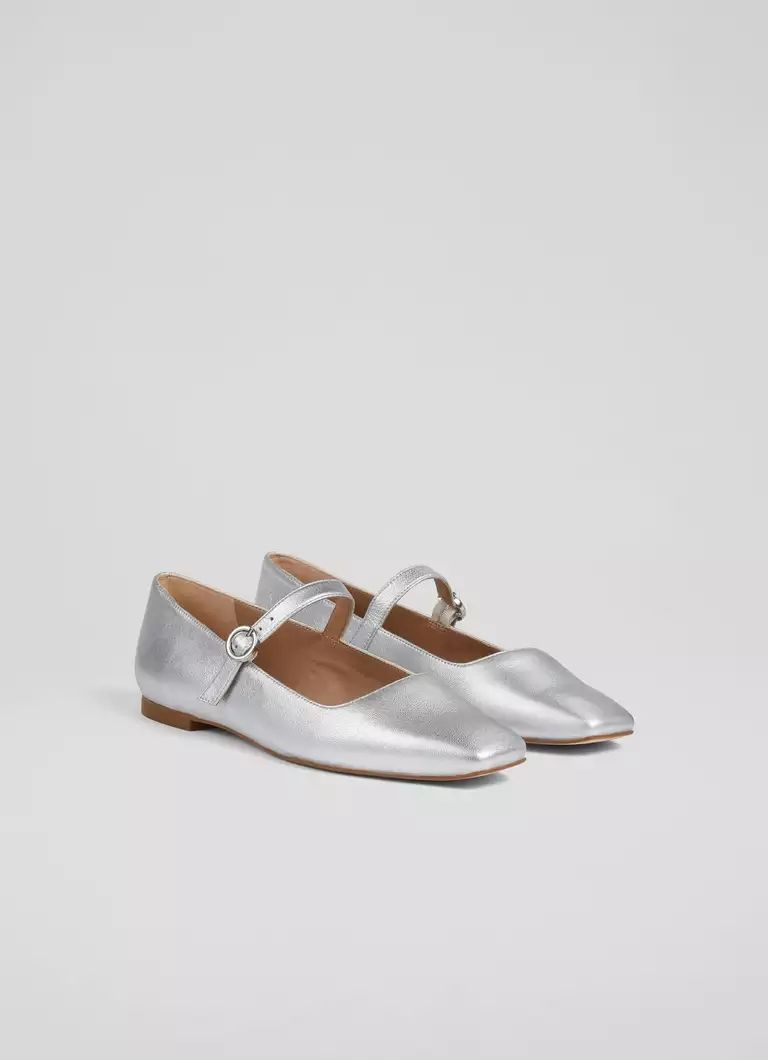 Willow Silver Leather Mary Jane Flats | L.K. Bennett (UK)