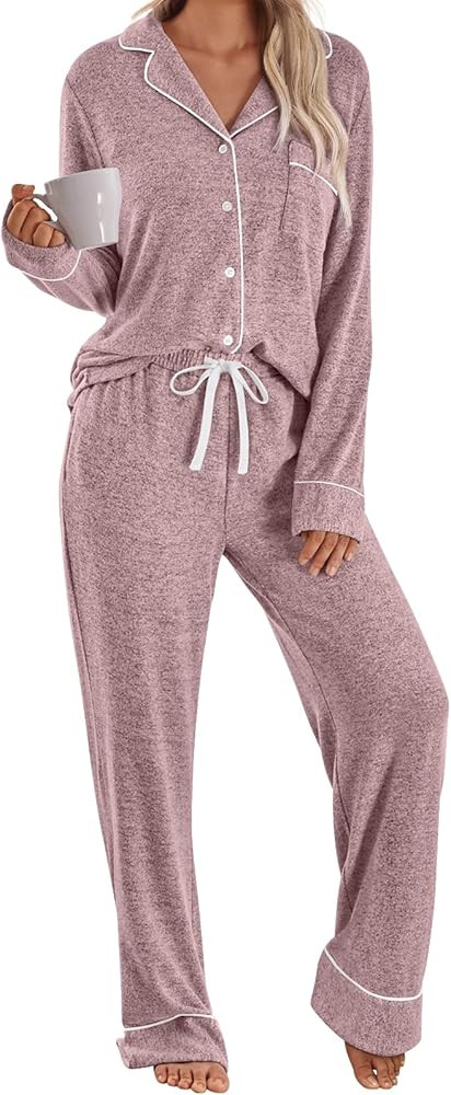 LILLUSORY Womens Pajamas Sets Long Sleeve Lounge Warm Sleepwear 2 pieces Fall Clothes With Pocket... | Amazon (US)