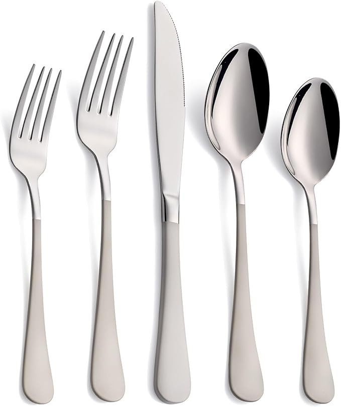 20-Piece Off White Silverware Set, 18/0 Stainless Steel Off White Handle Flatware Set, Service fo... | Amazon (US)