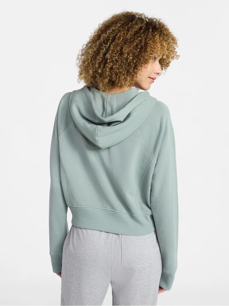 Athletic Works Women's Mineral Wash French Terry Cropped Zip Hoodie, Size XS-XXXL | Walmart (US)