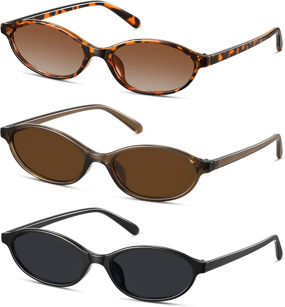 Retro Oval Sunglasses for Women Small Cat Eye Sun Glasses Womens Trendy Y2K Narrow Shades UV400 P... | Amazon (US)