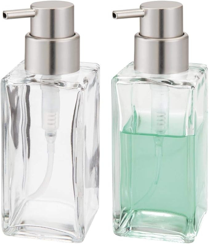 mDesign Square Glass Refillable Liquid Soap Dispenser Pump Bottle for Bathroom Vanity Countertop,... | Amazon (US)