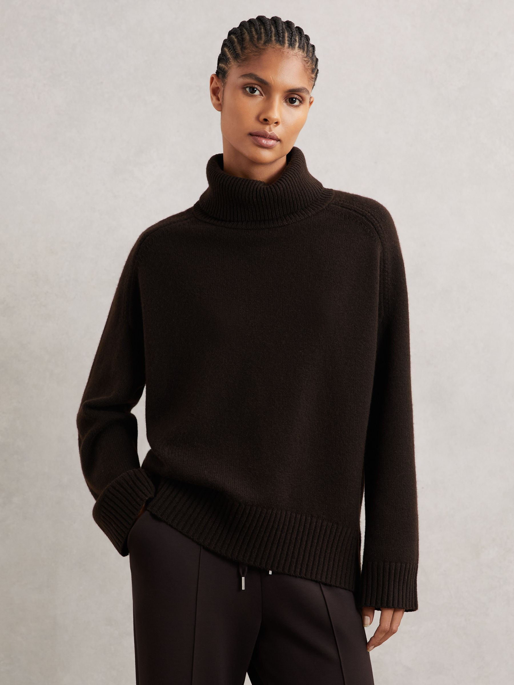Wool-Cashmere Roll-Neck Jumper in Chocolate Brown | Reiss UK