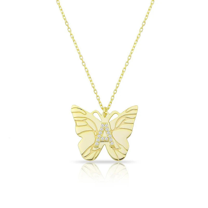 Custom Butterfly and Crystal Initial Necklace | The Sis Kiss