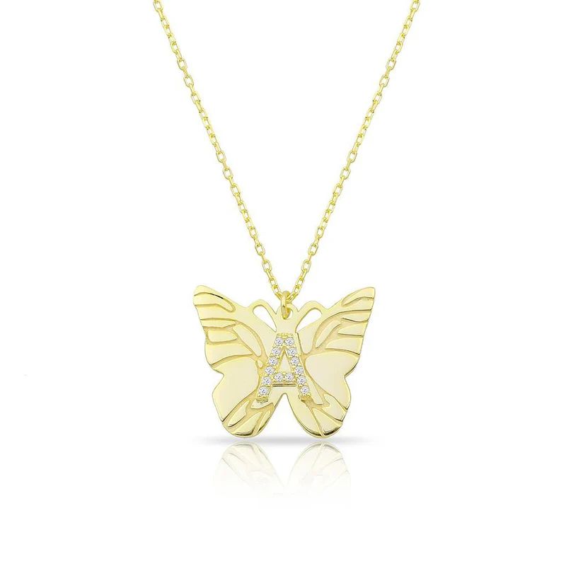 Custom Butterfly and Crystal Initial Necklace | The Sis Kiss