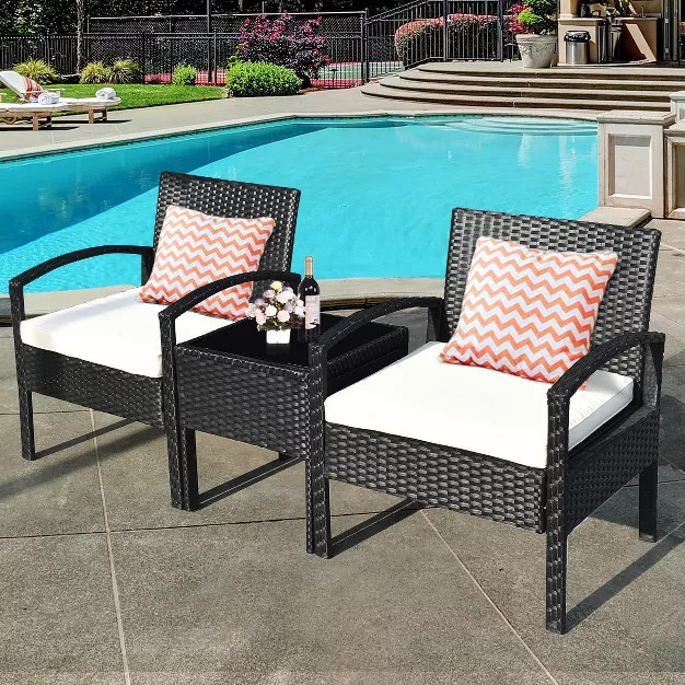 Costway 3PCS Patio Rattan Furniture Set Table & Chairs Set with Thick Cushions Garden | Target