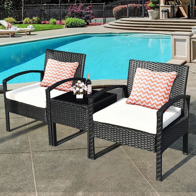 Costway 3PCS Patio Rattan Furniture Set Table & Chairs Set with Thick Cushions Garden | Target