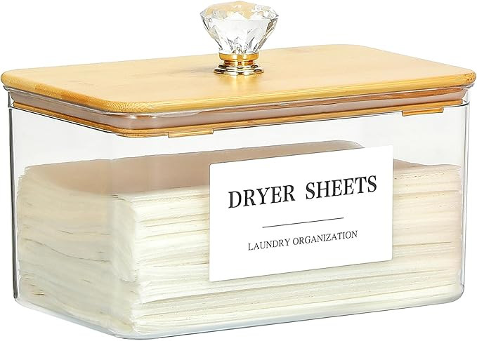 Dryer Sheet Holder with Lid, Clear Dryer Sheet Container, Dryer Sheet Dispenser with 4 Labels, La... | Amazon (US)
