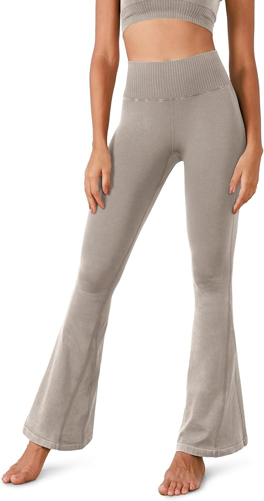 ODODOS Seamless Flare Leggings for Women Ribbed High Waist Gym Workout Casual Bootcut Yoga Pants | Amazon (US)