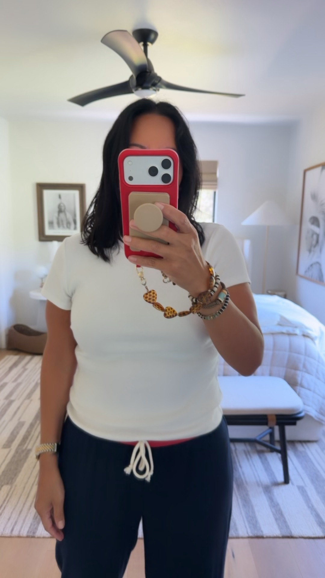 T-shirt size large, pants size medium, sandals for tts.
