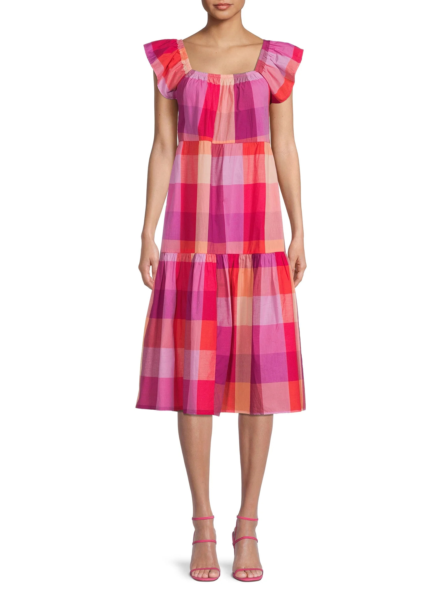 Time And Tru Women's Short Sleeve Square Neck Dress | Walmart (US)