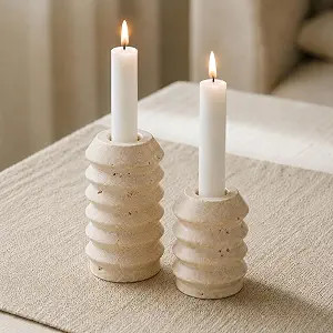 Candle Holders True Natural Travertine Stone 0.4" Thick, Set of 2 Premium Marble Candlestick Hold... | Amazon (US)