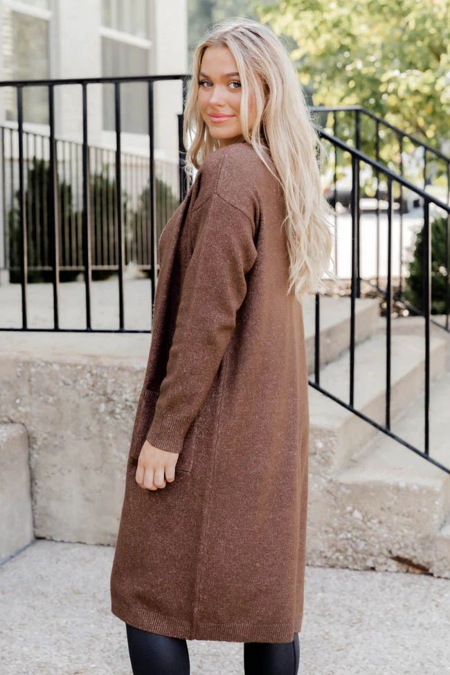 Waiting Here For You Brown Long Cardigan | Pink Lily