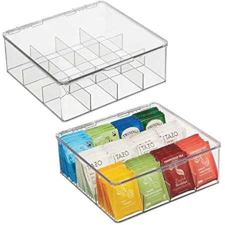 mDesign Plastic Stackable Tea Bag Organizer Storage Bin with Lid for Kitchen Cabinets, Countertops,  | Amazon (US)
