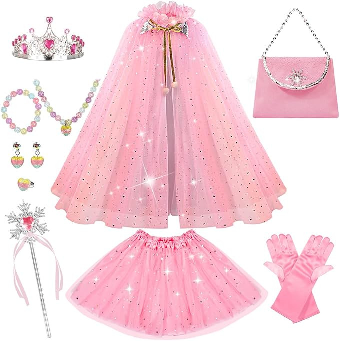 Meland Princess Dress up Clothes for Little Girl, 11Pcs Princess Cape with Crown, Princess Dresse... | Amazon (US)