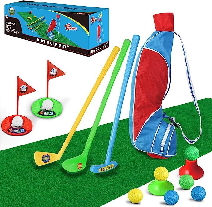 TOMYOU Kids Golf Club Set – Golf Bag with Hitting Mat, Toddler Golf Toy, Indoor & Outdoor Sport... | Amazon (US)