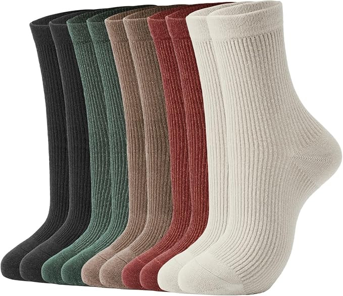 J-BOX Crew Socks for Women Knit Ribbed Cotton Socks Running Athletic Socks 10 pairs | Amazon (US)