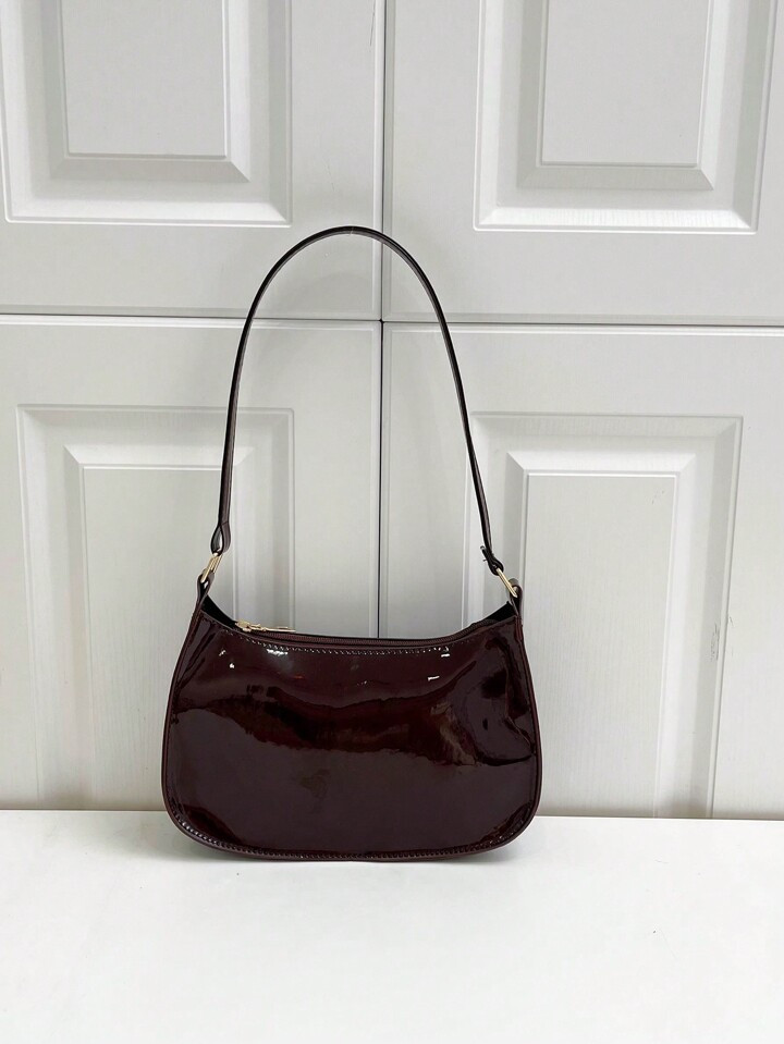 Solid Color Simple & Chic Glossy Fashionable Cute Atmosphere Shoulder Bag | SHEIN