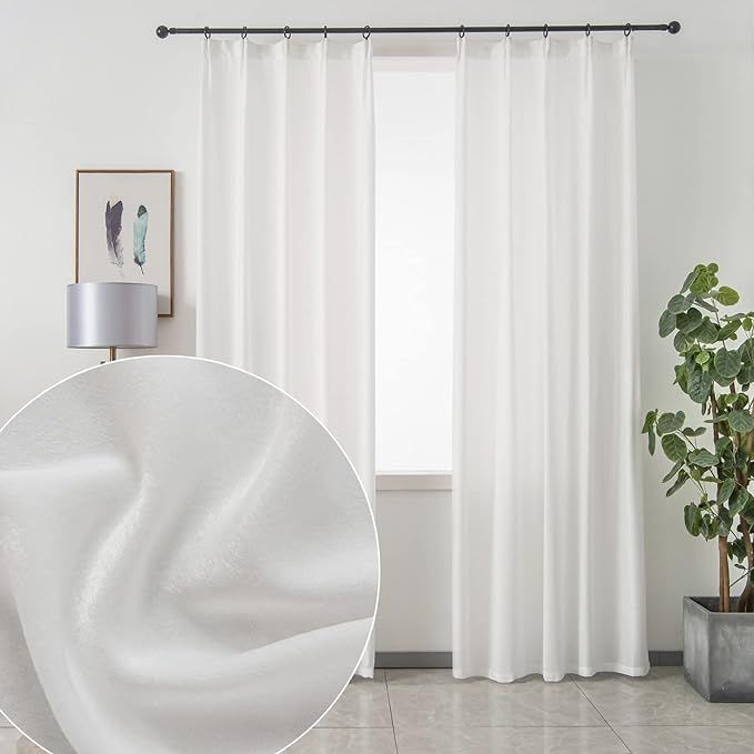 Ftinala White Curtains & Drapes Sheen Semi Sheer Curtains 108 Inches Long 2 Panels Set Pinch Plea... | Amazon (US)