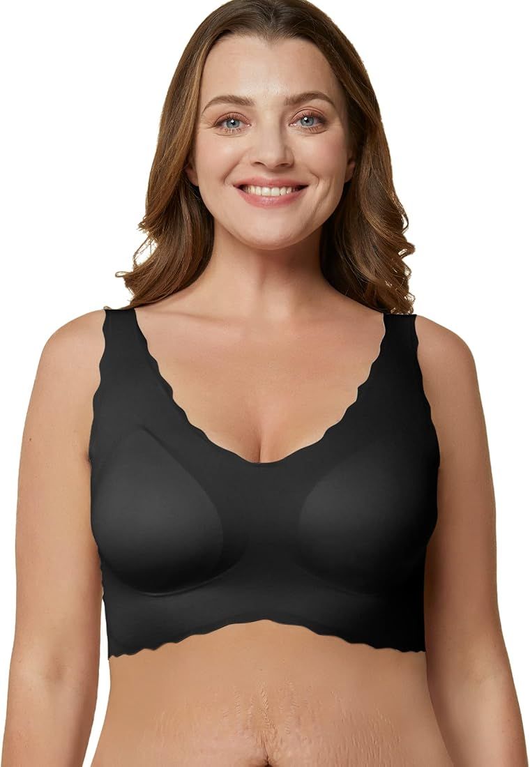 Niidor Seamless Bra for Women V-Neck Wireless Bra Full Coverage Wirefree Bras Comfort Bralette fo... | Amazon (US)