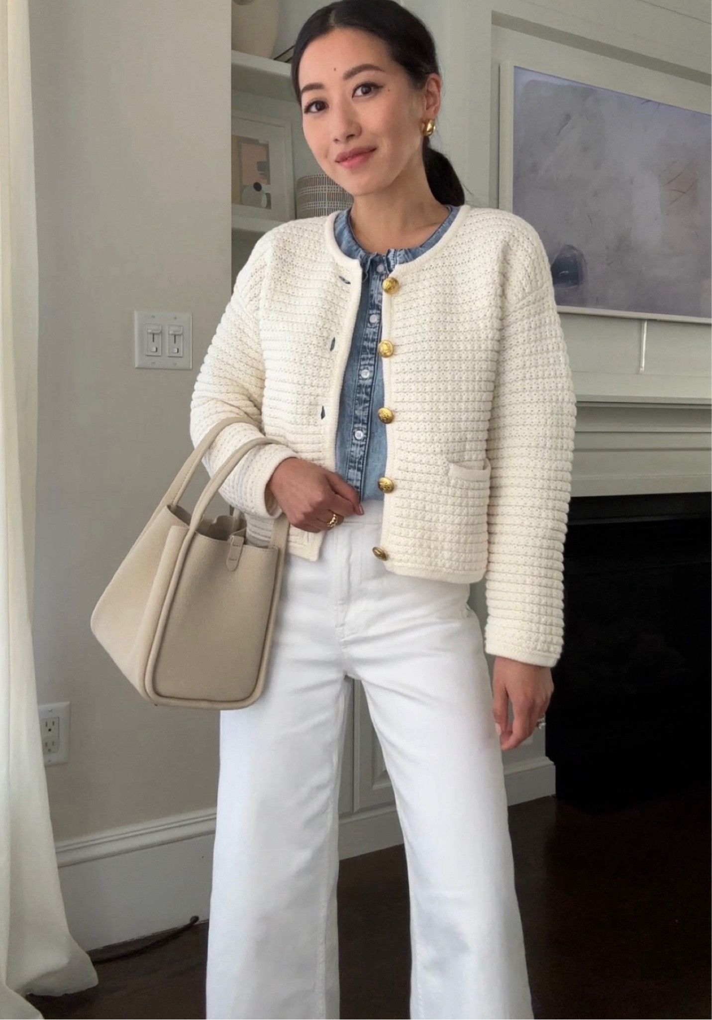 This textured sweater jacket is back in stock in new colors! Petites went quickly last timee

sizing starts in Xs petite and fits slightly loose on me but I like the look. 

• Gap petite 100% cotton cardigan xs - chunky knit, shorter and looser cut fit. Beautiful texture and classic style. 

this color is old from spring but I linked newly stocked ones for fall! I tried the new ones and they are exactly the same fit and quality. The red, camel and navy were beautiful in person 

• old gap jeans. I linked my similar Madewell wide leg crop jeans. 

• Songmont bag 

#LTKfindsunder100 #LTKSeasonal #LTKworkwear