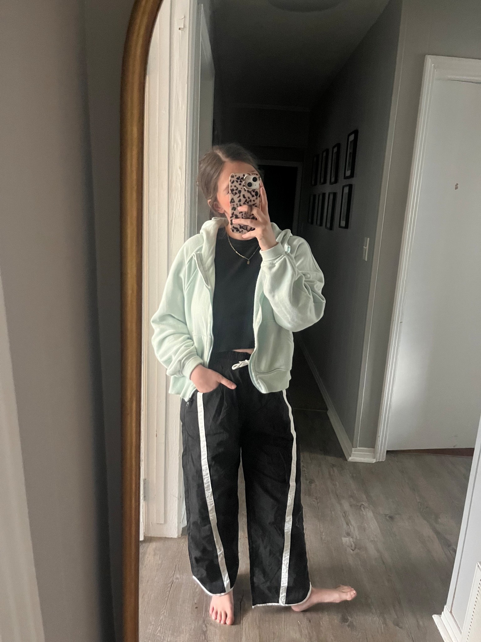 Striped track pants - great FP dupe ! These are a kids size & I wish they were a tad bit shorter but still petite friendly! 