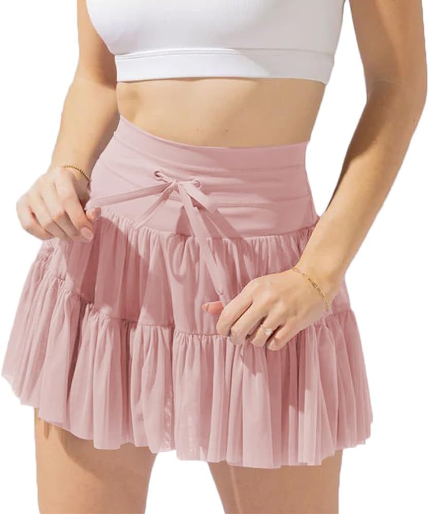 Sdencin Women Sexy Mesh Flared Pleated High Waisted Drawstring Tennis Skort Skirts Golf Athletic ... | Amazon (US)