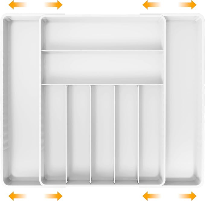 Simple Houseware Expandable Kitchen Drawer Flatware Organizer, White | Amazon (US)